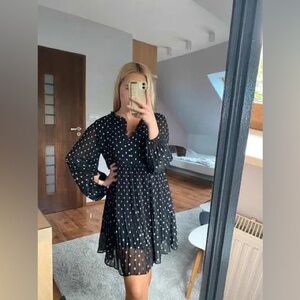 Polka Dot Chiffon Pleated Mini Dress